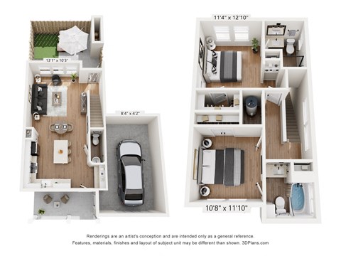 two floor plans of a house with a bedroom and a parking lot